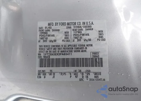 2003 Ford Ranger Edge/Xlt из США, поврежденный, VIN 1FTZR45EX3PA83411